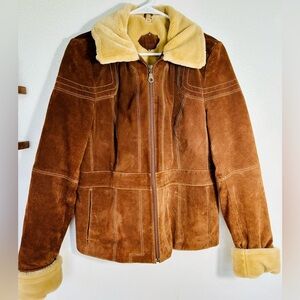Vintage Wilsons Leather Tan Suede Faux Fur Trim Jacket